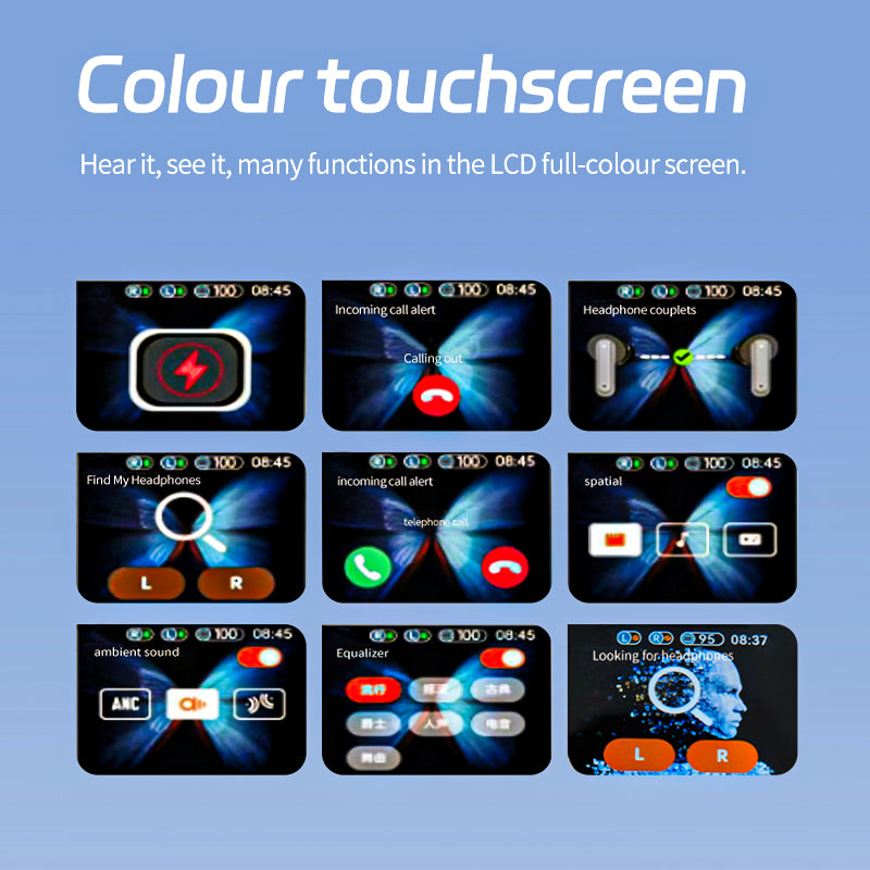 GX19 TWS Bluetooth Headphones with Touch Screen, Active Noise Cancellation,  AI Translator Function