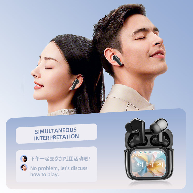 GX19 TWS Bluetooth Headphones with Touch Screen, Active Noise Cancellation,  AI Translator Function